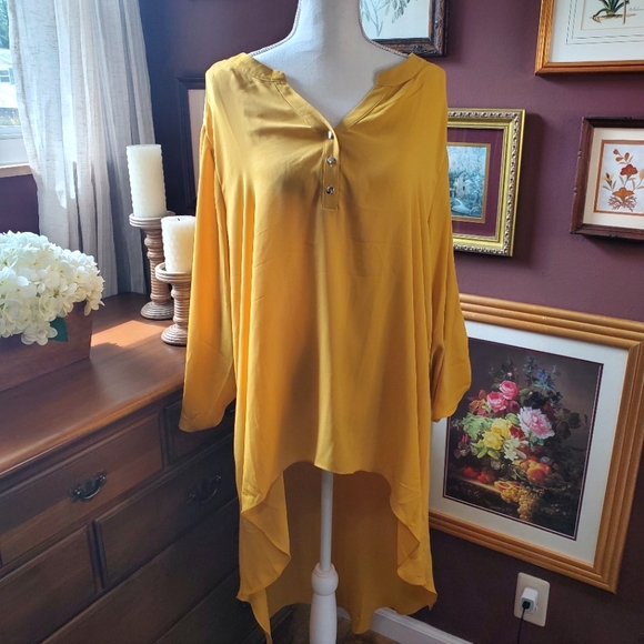 Plus Size Ashley Stewart 22/24 Yellow High Low blouse top - Picture 3 of 10